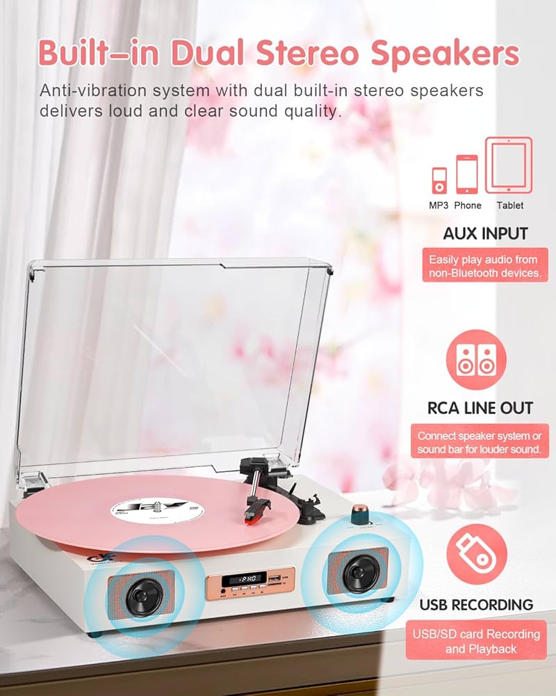 Amazon.com: Vinyl Record Player Vintage Wireless Bluetooth